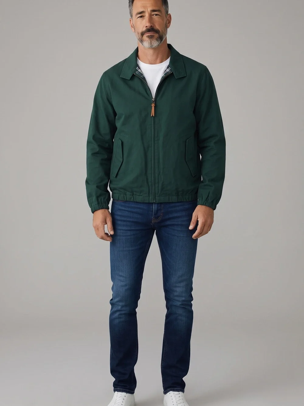 J.Crew NWT Forest Green Harrington Jacket Medium Plaid Lined Cotton Zip
